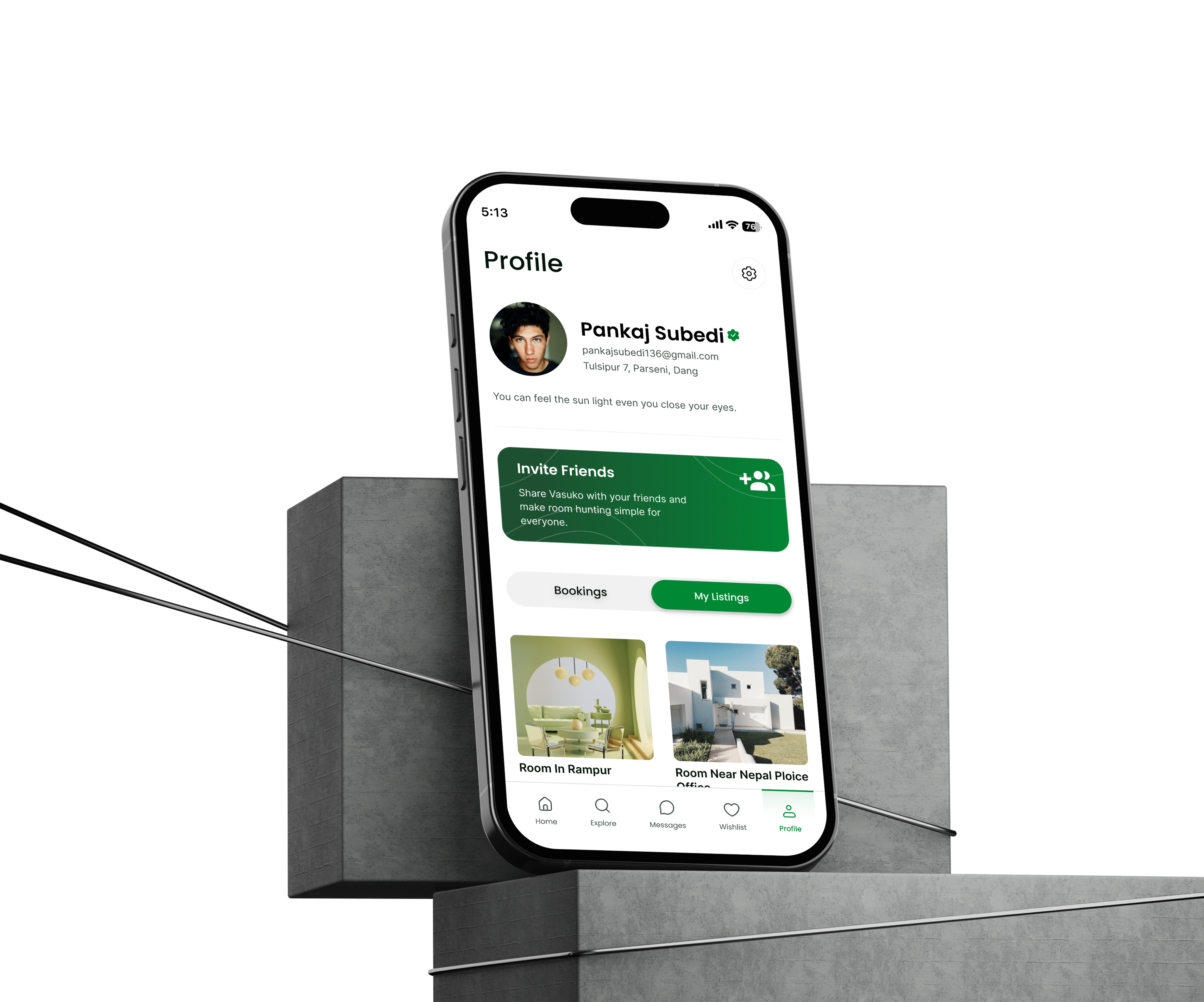 Vasuko App Interface on concrete blocks
